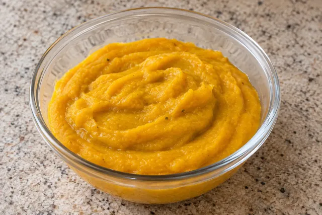 Caldo ou pur&ecirc; de ab&oacute;bora e mandioquinha &mdash; sugest&atilde;o de apresenta&ccedil;&atilde;o