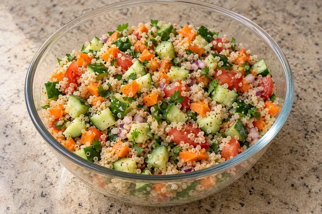 Salada de quinoa com legumes &mdash; sugest&atilde;o de apresenta&ccedil;&atilde;o