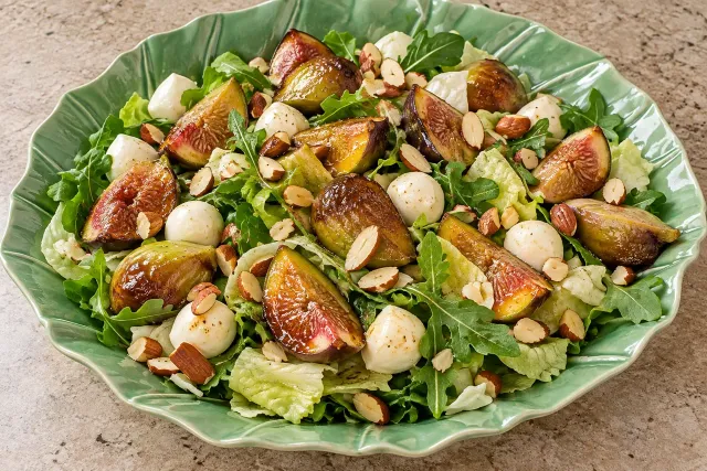 Salada de figo com queijo e castanhas &mdash; sugest&atilde;o de apresenta&ccedil;&atilde;o