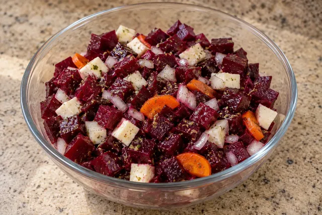 Salada de beterraba assada com queijo &mdash; sugest&atilde;o de apresenta&ccedil;&atilde;o